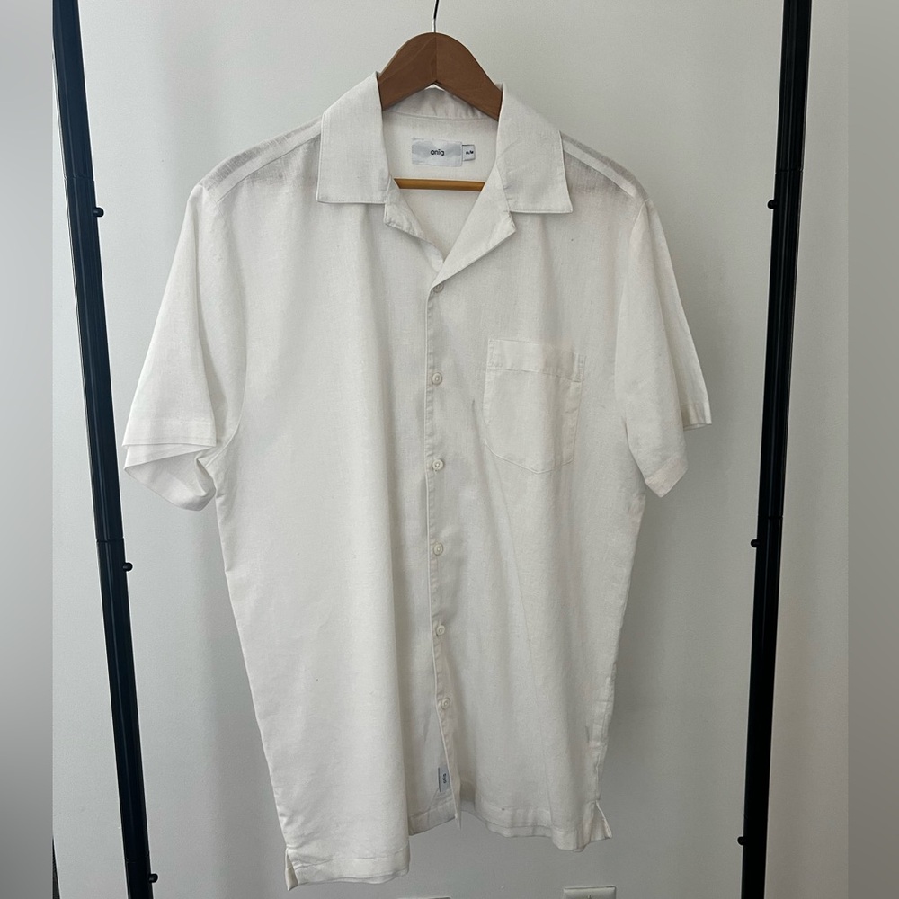 Onia White Linen Button Down Shirt